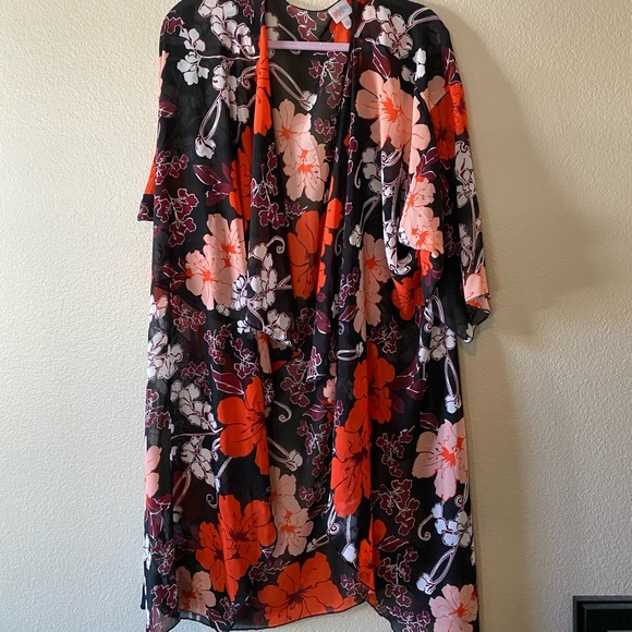 Red and black floral coverup